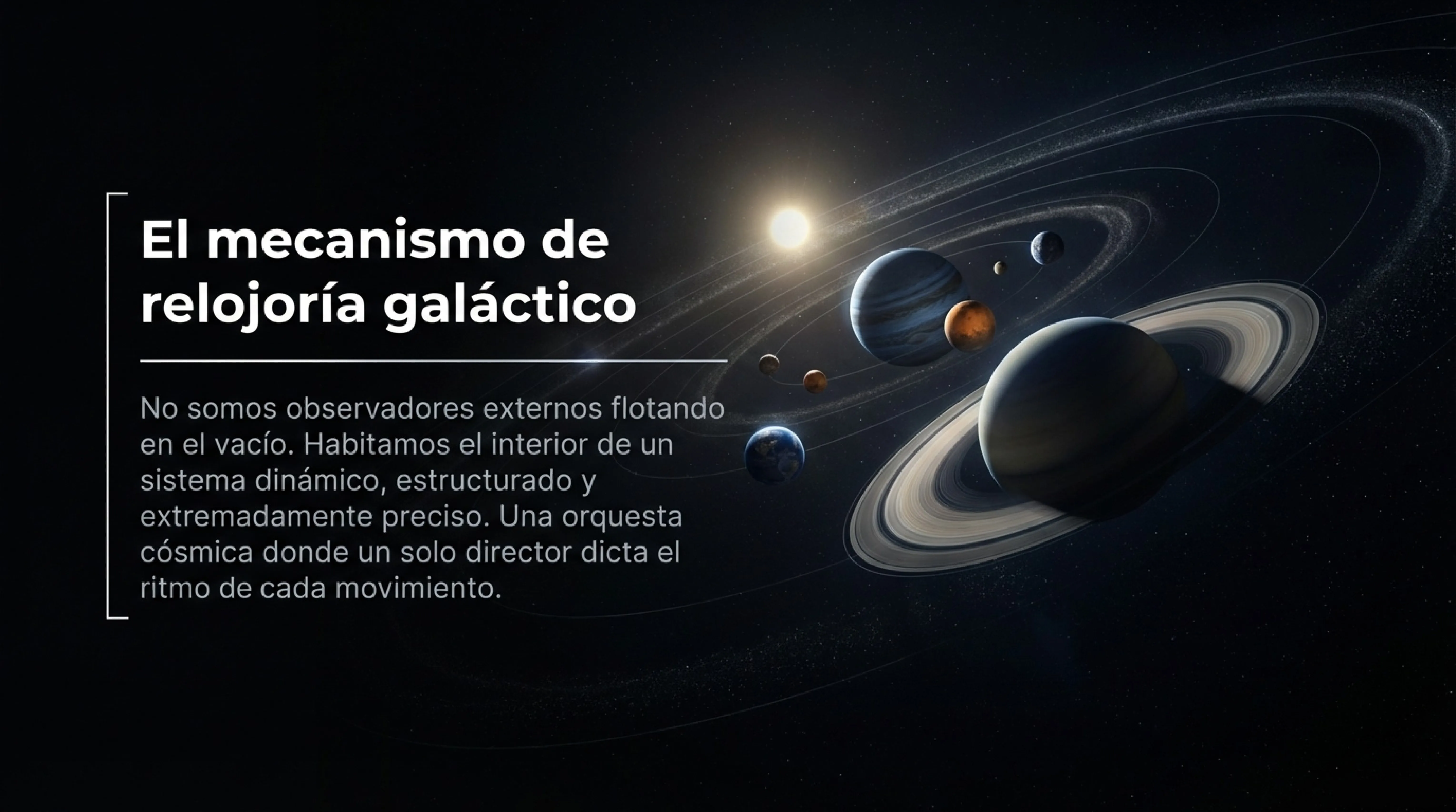 Representación artística del Sistema Solar mostrando el Sol y los planetas orbitando.