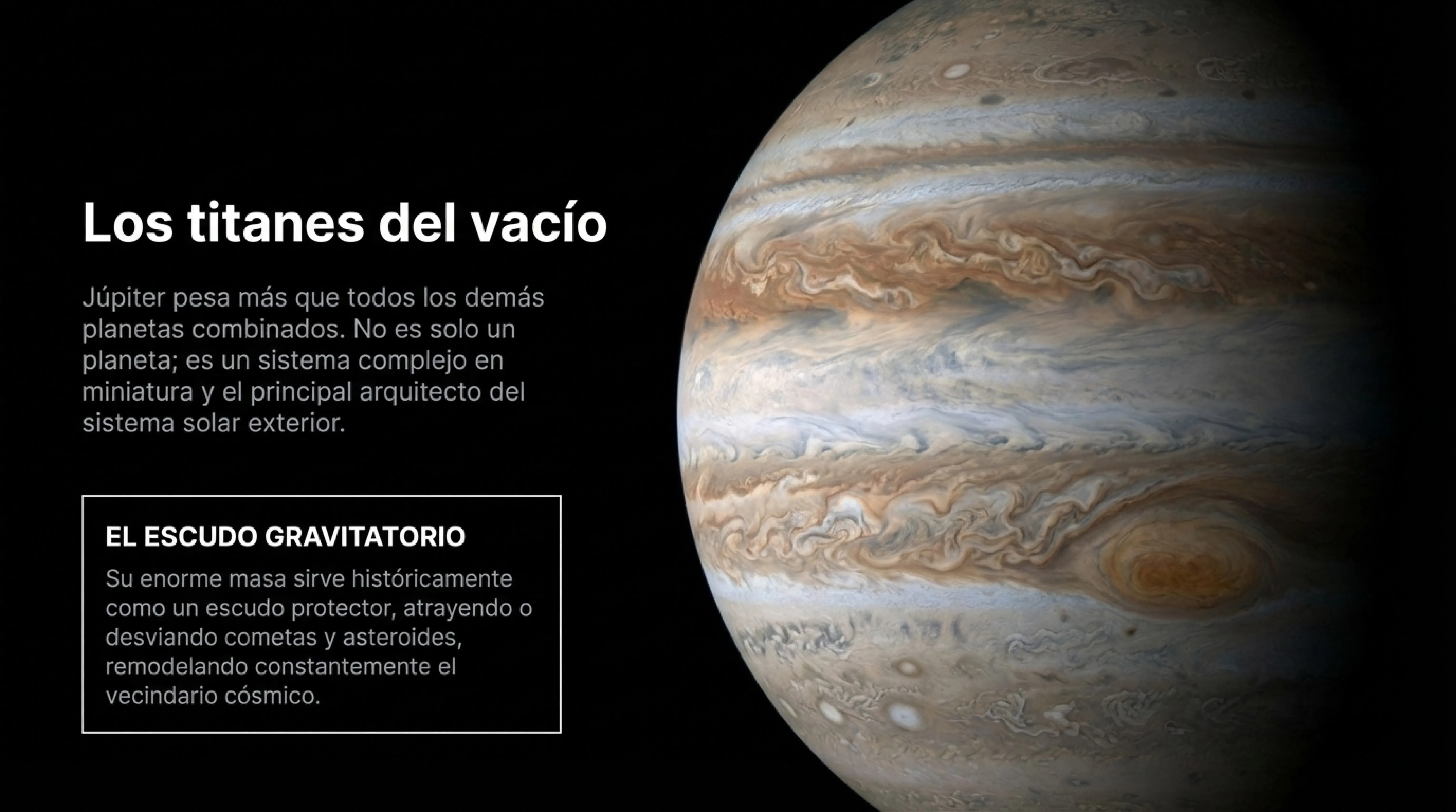 Imagen detallada del planeta Júpiter y sus nubes.