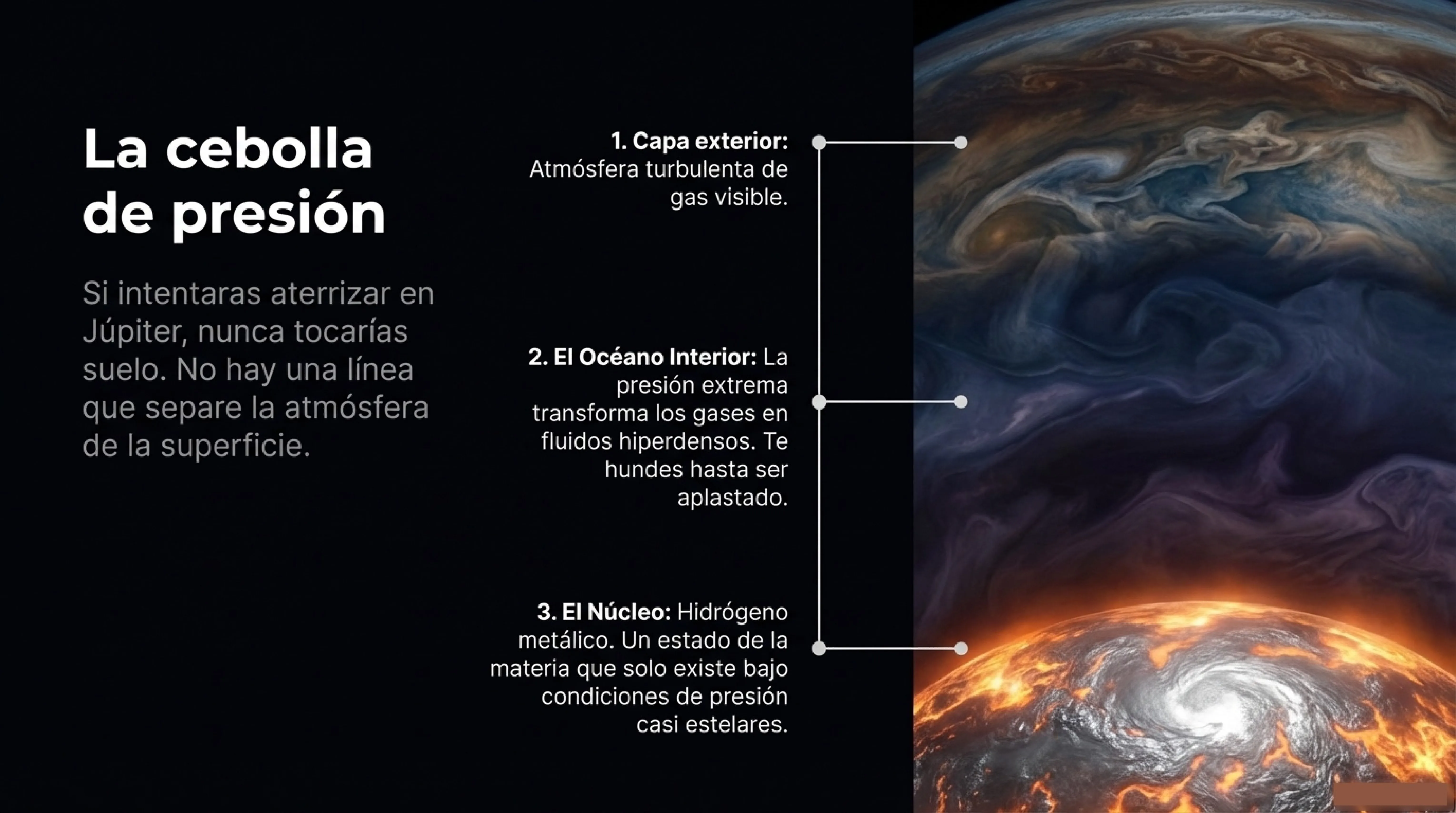 Diagrama de capas internas de un gigante gaseoso tipo Júpiter.