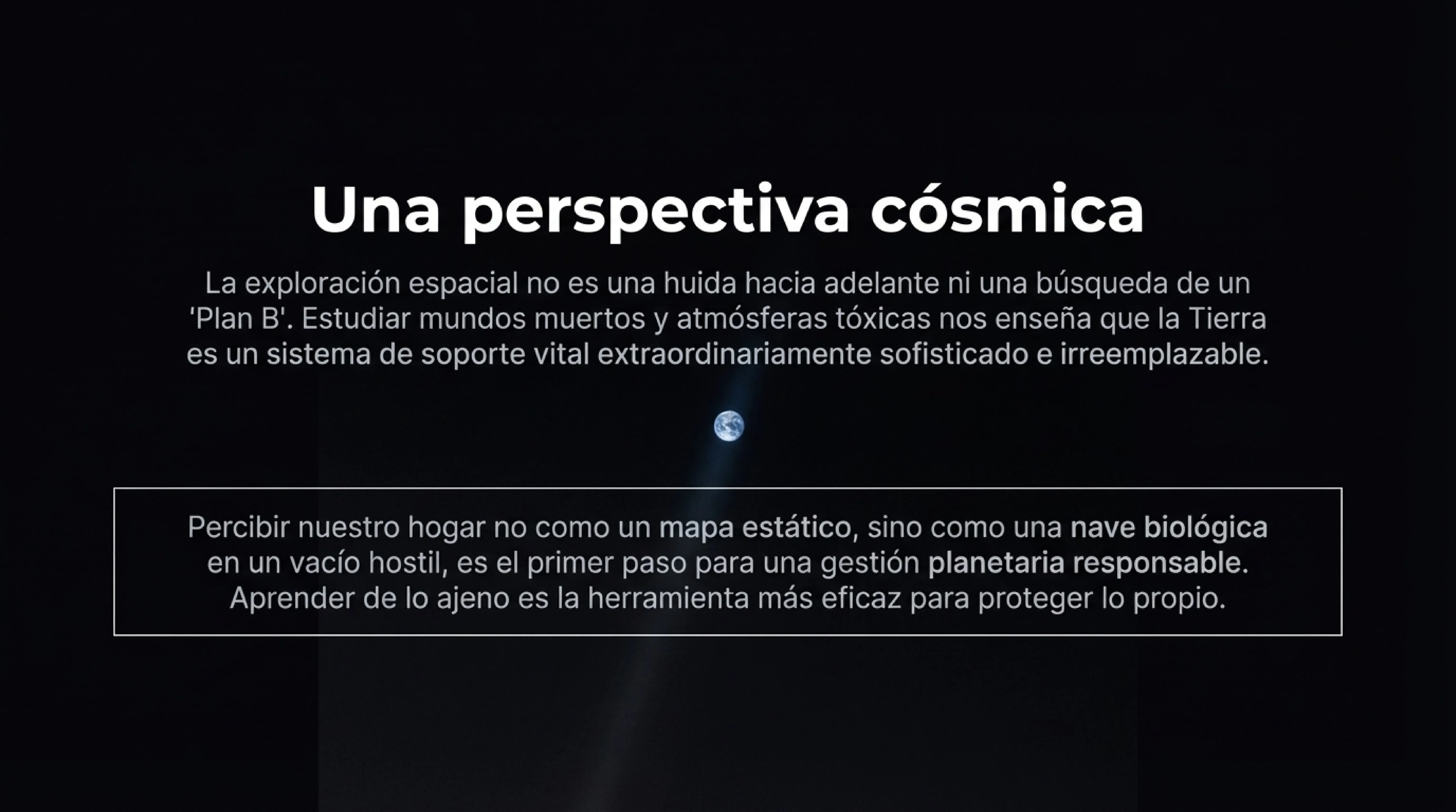 Vista lejana de la Tierra como un pálido punto azul en el espacio.